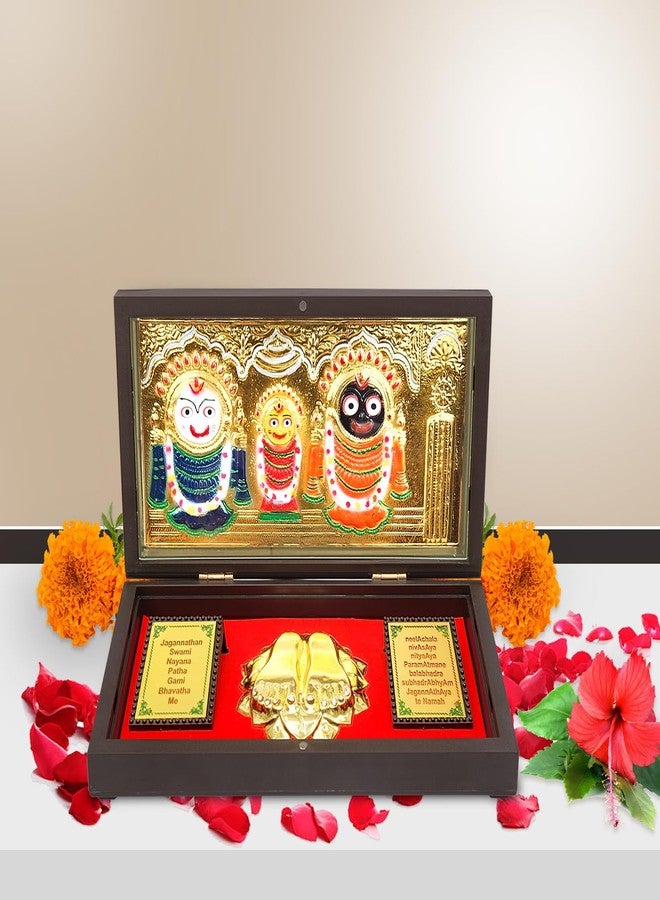 ARNAVIRA Gold Plated Jai Jagannath Photo Frame with Charan Paduka Pocket Temple for Diwali Gift, House Warming Gifts, Return Gift Puja Box (Jai Jagannath, 21 x 12) - Image 4